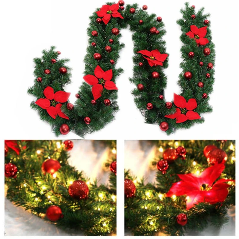 GENERIC 9FT Red Christmas Garland With LED Light Xmas Artificial Wreath Stairs Rattan Decor 3 GENERIC 9FT Red Christmas Garland With LED Light Xmas Artificial Wreath Stairs Rattan Decor