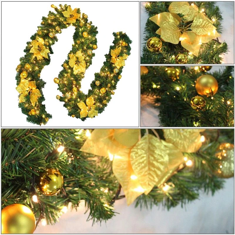 GENERIC 9FT Yellow Christmas Garland With LED Light Xmas Artificial Wreath Stairs Rattan Decor 3 GENERIC 9FT Yellow Christmas Garland With LED Light Xmas Artificial Wreath Stairs Rattan Decor