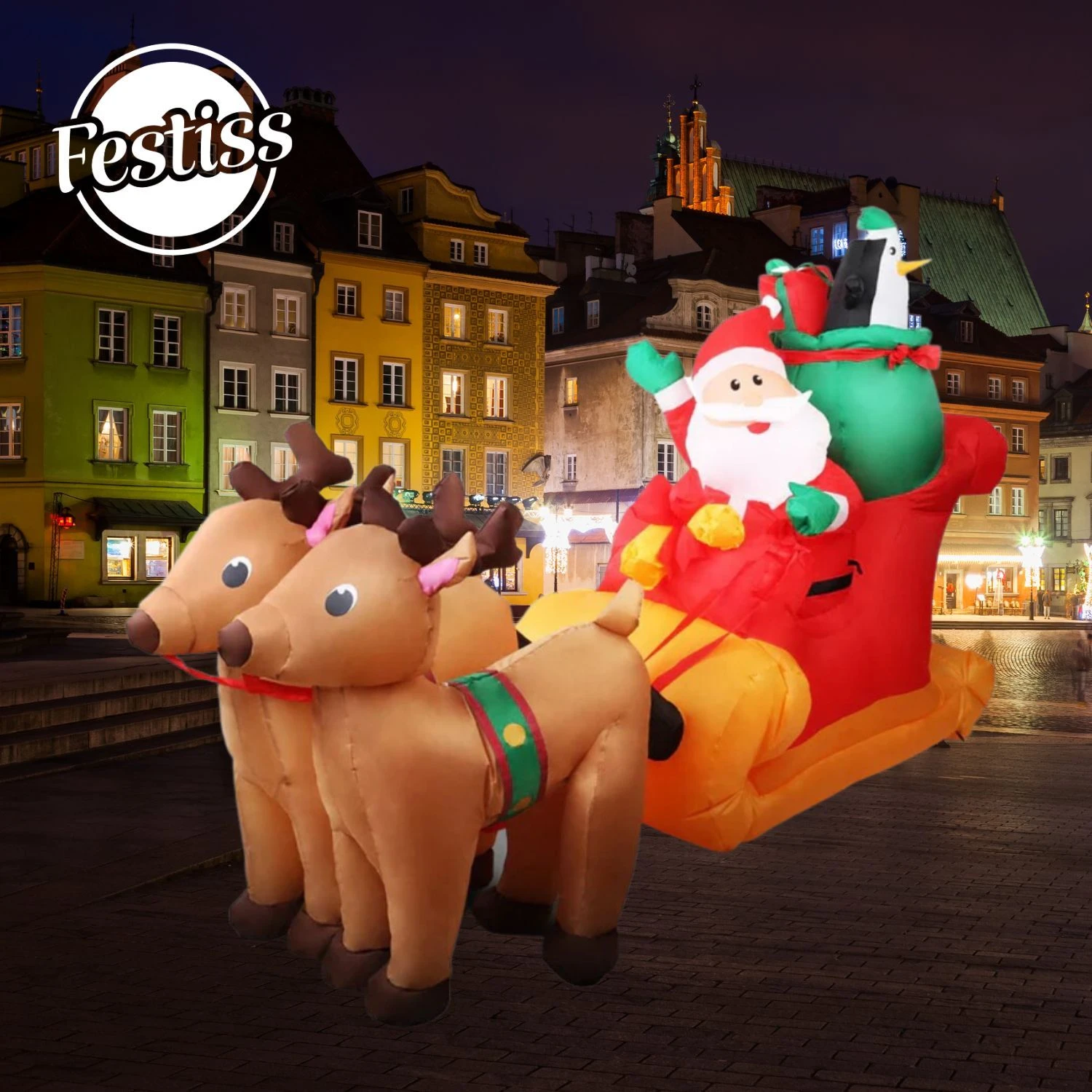 Festiss 2.2m Santa And Reindeer Christmas Inflatable With LED FS-INF-09 3 Festiss 2.2m Santa And Reindeer Christmas Inflatable With LED FS-INF-09