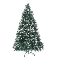 Snowy Christmas Tree Xmas Pine Cones 7Ft 210cm 1290 Tips GREEN