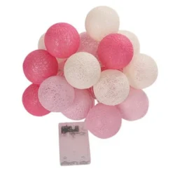 1 Set Of 20 LED Pink 5cm Cotton Ball Battery Powered String Lights Christmas Gift Home Wedding Party Girl Bedroom Decoration Outdoor Indoor Table