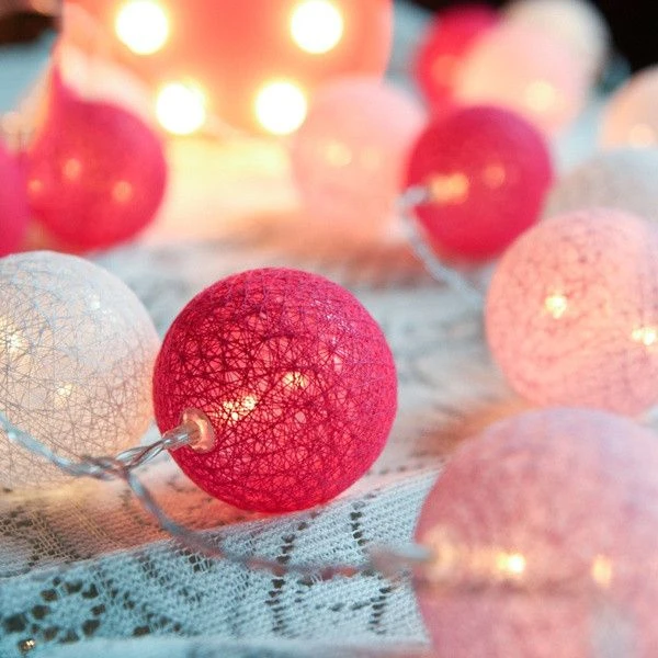 1 Set Of 20 LED Pink 5cm Cotton Ball Battery Powered String Lights Christmas Gift Home Wedding Party Girl Bedroom Decoration Outdoor Indoor Table 4 1 Set Of 20 LED Pink 5cm Cotton Ball Battery Powered String Lights Christmas Gift Home Wedding Party Girl Bedroom Decoration Outdoor Indoor Table - Image 2