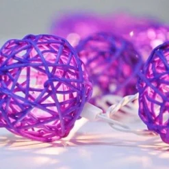 1 Set Of 20 LED Cassis Purple 5cm Rattan Cane Ball Battery Powered String Lights Christmas Gift Home Wedding Party Bedroom Decoration Table Centrepiece