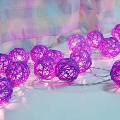 1 Set Of 20 LED Cassis Purple 5cm Rattan Cane Ball Battery Powered String Lights Christmas Gift Home Wedding Party Bedroom Decoration Table Centrepiece -Dolce & Gabbana Sales Shop v382 purprattballbatt20 68316 02