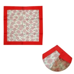 Christmas Red Joyful Floral Sheer Organza Glitter Table Cloth Topper 90 X 90 Cm