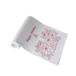 Christmas Print White Table Runner 33 X 180cm Happy Holidays