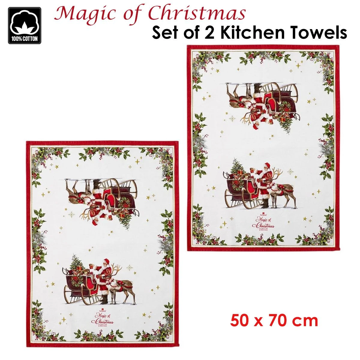 Ashdene Magic Of Christmas By Richard Macneil Set Of 2 Cotton Kitchen Towels 50 X 70 Cm 4 Ashdene Magic Of Christmas By Richard Macneil Set Of 2 Cotton Kitchen Towels 50 X 70 Cm - Image 2