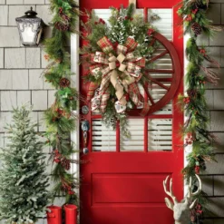Christmas Red Wooden Wheel Wreath Front Door Hanging Garland Wall Decor(30*30cm) 7 Christmas Red Wooden Wheel Wreath Front Door Hanging Garland Wall Decor(30*30cm) -Dolce & Gabbana Sales Shop v462 hg 162 01 101789 02