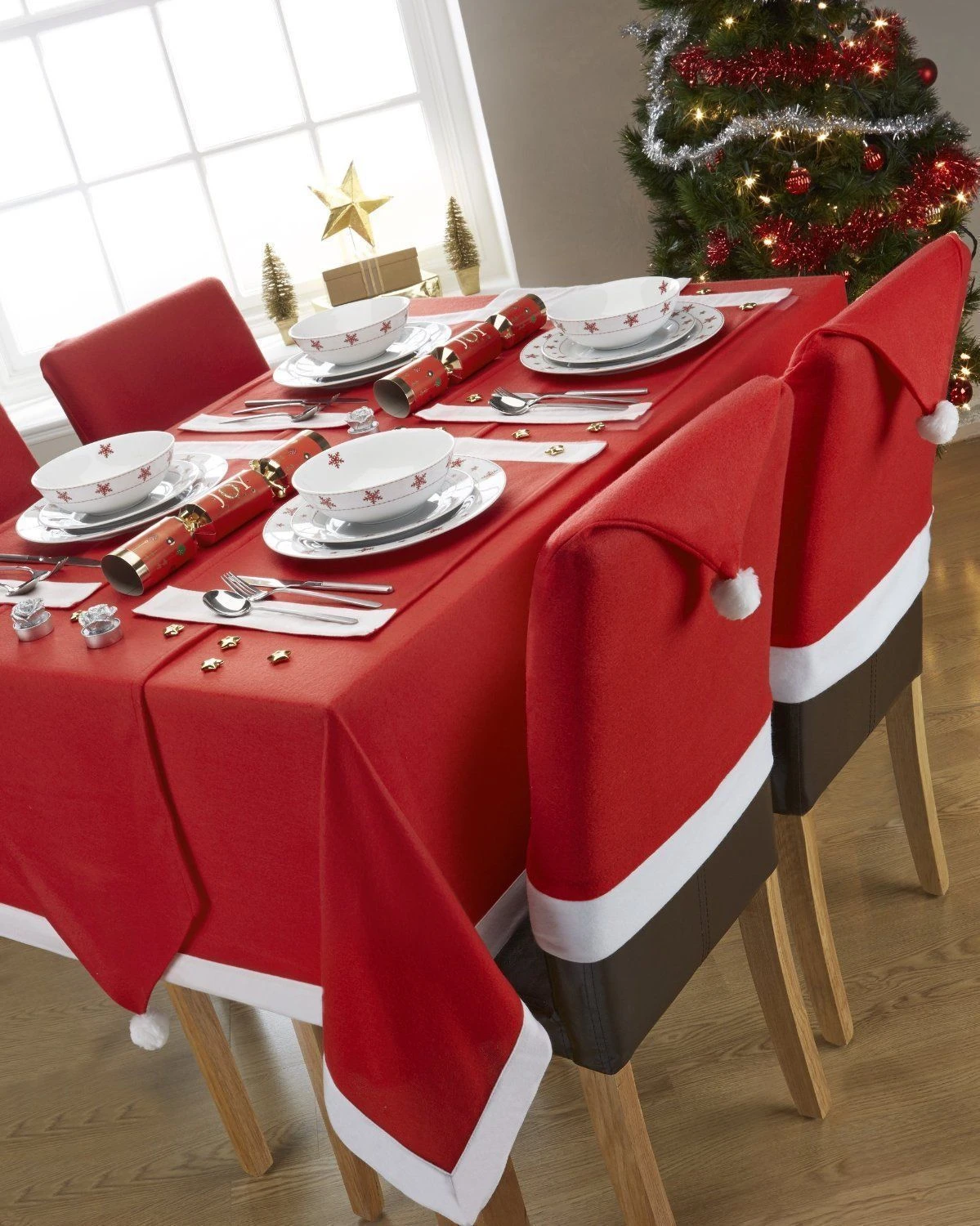 Christmas Chair Covers Tablecloth Runner Decoration Xmas Dinner Party Santa Gift, 8x Chair Covers 4 Christmas Chair Covers Tablecloth Runner Decoration Xmas Dinner Party Santa Gift, 8x Chair Covers - Image 2
