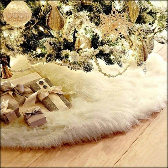 60/78/90/122cm Christmas Snow Plush Tree Skirt Xmas Base Floor Mat Cover Decor, 150cm (59") 5 60/78/90/122cm Christmas Snow Plush Tree Skirt Xmas Base Floor Mat Cover Decor, 150cm (59") - Image 3