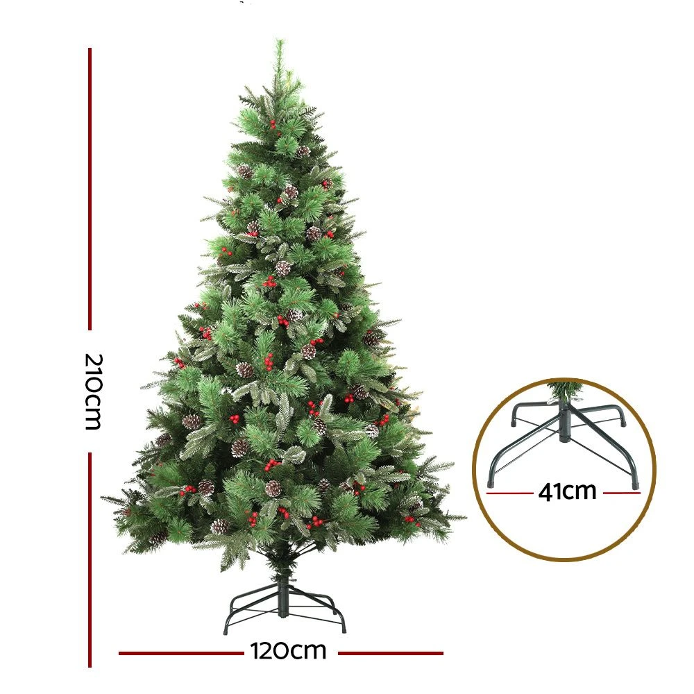 Jingle Jollys 2.1M Christmas Tree With Pine Cones Red Berries Prelit LED Warm Lights 4 Jingle Jollys 2.1M Christmas Tree With Pine Cones Red Berries Prelit LED Warm Lights - Image 2
