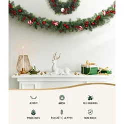 Jingle Jollys Christmas Garland With Wreath Set Ornaments Xmas Tree Decor -Dolce & Gabbana Sales Shop xm tr gar wre berry red 89864 02