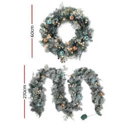 Jingle Jollys 2.7m Christmas Garland With Wreath Set LED Lights Snowy Xmas Decor -Dolce & Gabbana Sales Shop xm tr gar wre frost led 89865 01