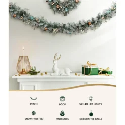 Jingle Jollys 2.7m Christmas Garland With Wreath Set LED Lights Snowy Xmas Decor -Dolce & Gabbana Sales Shop xm tr gar wre frost led 89865 02