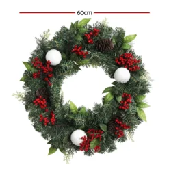 Jingle Jollys 2FT 60CM Christmas Wreath With Decor Xmas Tree Decoration -Dolce & Gabbana Sales Shop xm tr wre 2ft berry red 86887 01