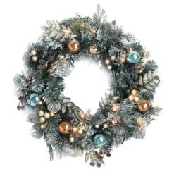 Jingle Jollys 60cm Christmas Wreath With LED Lights Snowy Garland Xmas Decor