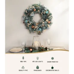 Jingle Jollys 60cm Christmas Wreath With LED Lights Snowy Garland Xmas Decor -Dolce & Gabbana Sales Shop xm tr wre 2ft frost led 86888 02