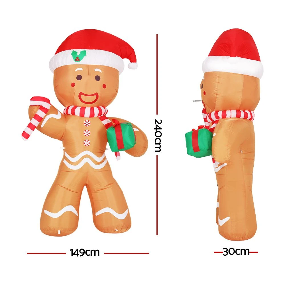 Jingle Jollys Christmas Inflatable Gingerbread Man 2.4M Illuminated Decorations 4 Jingle Jollys Christmas Inflatable Gingerbread Man 2.4M Illuminated Decorations - Image 2