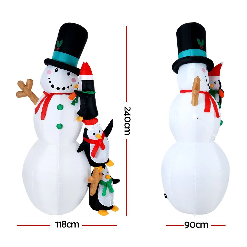 Jingle Jollys Christmas Inflatable Snowman 2.4M Illuminated Decorations 4 Jingle Jollys Christmas Inflatable Snowman 2.4M Illuminated Decorations - Image 2